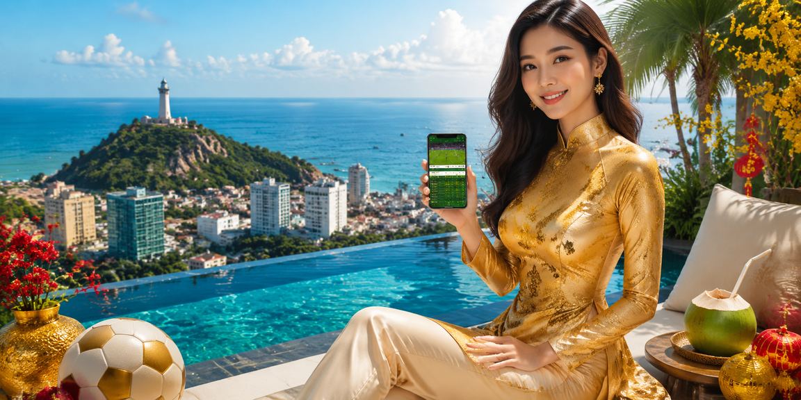 Người dùng Vũng Tàu mặc áo dài truy cập ứng dụng cá cược thể thao nb1 bên bờ biển